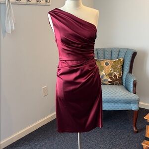 Elegant One-Shoulder Burgundy Dress